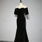 Elegant Black Velvet Mother of the Bride Dress Beaded Illusion Neck Half Sleeve Mermaid Evening Gown gh7103