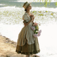 Vintage Light Green Puff Sleeve Fitted Waist Princess Flared Skirt Prom & Evening Party Dress gh8496