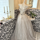 Light Gray Strapless Waist-Cinched Full Flared Long Luxury Romantic Dress, Wedding Gown gh7687