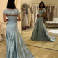 Elegantes langes blaues Satinkleid gh6866