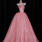 ✨Girlhomeshops-Pink Lace Strapless Ball Gown Prom Dress With Floral Choker gh10192