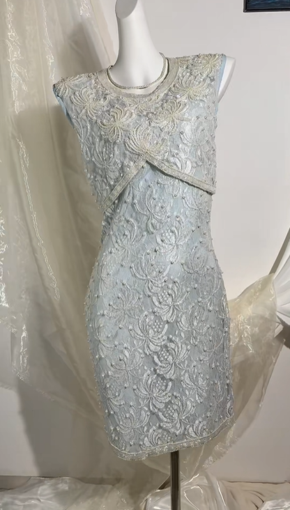 Sexy Vintage Light Gray Sleeveless Prom & Evening Party Dress, Vintage Pattern, Fitted Waist Bodycon Silhouette gh8565