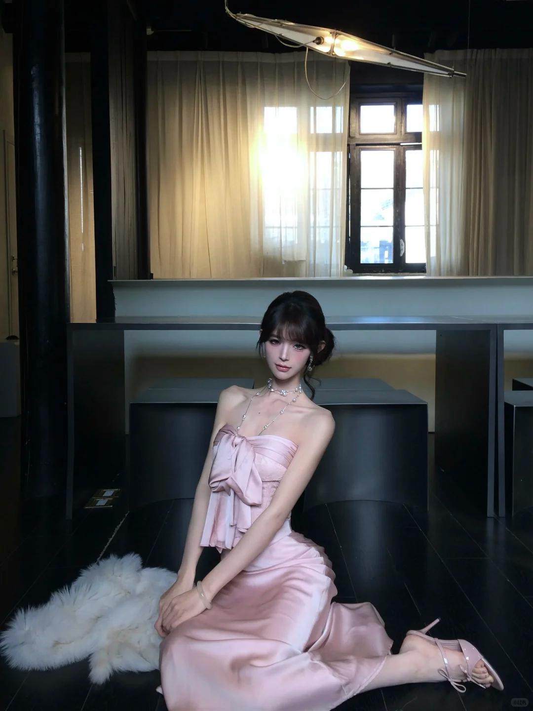 Women Elegant Nude Pink Strapless Satin Evening Dress Big Bow Boned Corset Mermaid Long Prom Gown gh9430
