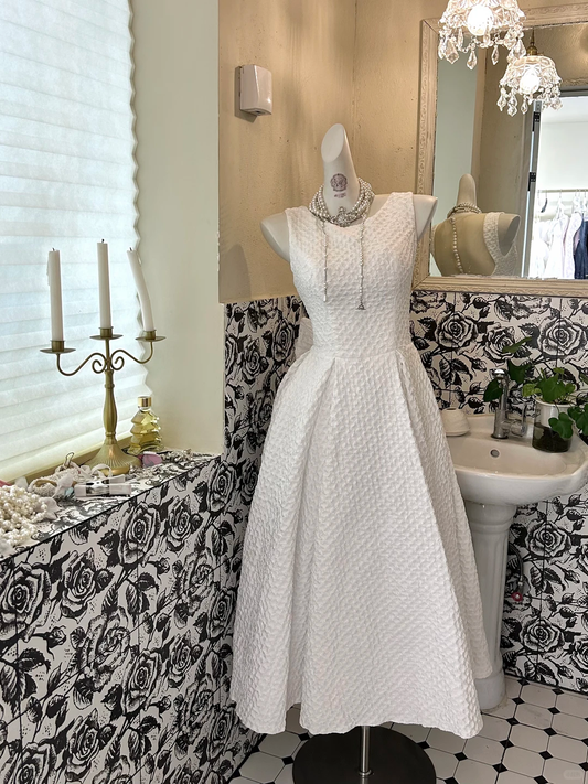 White Sleeveless Waist-Cinched Minimalist Slim Elegant Romantic Dress, Wedding Gown gh7670