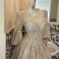 Light Apricot Vintage Elegant Waist-Cinched Figure-Flattering Full Flared Skirt Long Romantic Dress, Wedding Gown gh7749