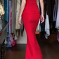Red Vintage Prom Dress Strapless Tube Neck Ruched Bodice Sparkle Bodycon Mermaid Long Evening Gown gh9616