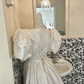 White Vintage Satin Puff Sleeve Cinched Waist Long Lace Skirt Romantic Dress, Wedding Gown gh7807