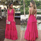 Rosa Elegante Sexy V-ausschnitt Spitze Spaghetti-trägern Lange Chiffon Rüschen Ballkleid Abendkleid Hochzeit Gast Party Kleid gh3322
