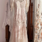 Light Pink Scalloped V Neck Floral Lace Vintage Victorian Maxi Prom Dress gh9311
