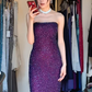 Strapless Ombre Purple Blue Fully Sequin Fitted Sheath Long Evening Prom Dress gh9769
