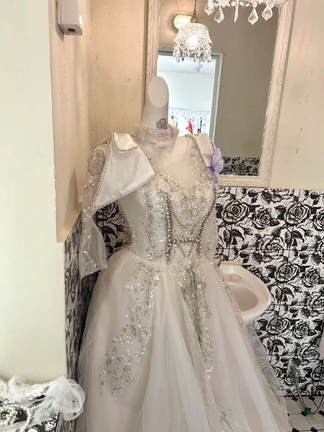 Ivory Rhinestone Cinched Waist Figure-Flattering Voluminous Skirt Long Premium Romantic Dress, Wedding Gown gh7811