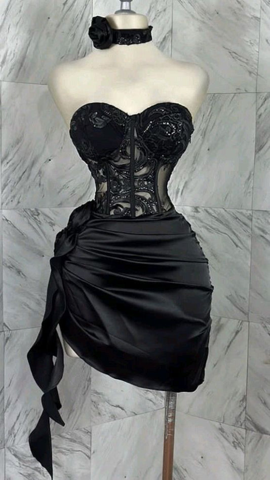 Black shiny tulle short sequined homecoming dress prom dress birthday dress gh4929