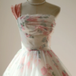 Vintage Pink Floral One Shoulder Homecoming Dress Ruched Bodice Full Skirt Cocktail Gown gh9396