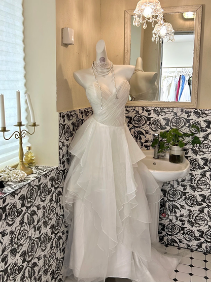 Ivory Strapless Waist-Cinched Multi-Layer Skirt Romantic Dress, Wedding Gown gh7625