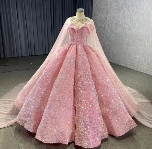Robe de soirée longue à paillettes en tulle brillant et strass, magnifique robe de bal rose, robe de passage à l'âge adulte gh3162