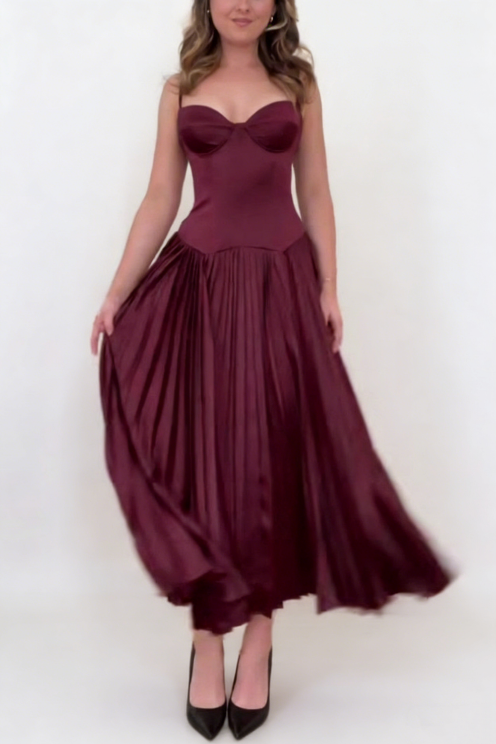 Satin Bridesmaid Dress - Strapless Corset Waist Pleated Full Skirt Slim Gown gh6975