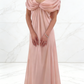Blush Pink Chiffon Twist Neck Maxi Dress - Off-Shoulder Backless Bridesmaid/Date/Evening Gown gh6976