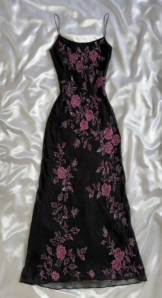 Robe de soirée longue en dentelle noire, style rétro, élégante, à bretelles trapèze, pour fête d'anniversaire, gh3154