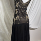Vintage Long Prom & Evening Party Dress, Black Base With Embroidered Pattern, Fitted Waist Silhouette gh8569