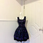 Purple‑Black Rose Jacquard Sleeveless Short Cocktail Dress, Square Neck Sequin Bodice Bow Waist Homecoming Party Gown gh9179