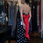 Strapless Polka Dot Evening Gown with Red Sash A-Line Long Prom Dress gh9679