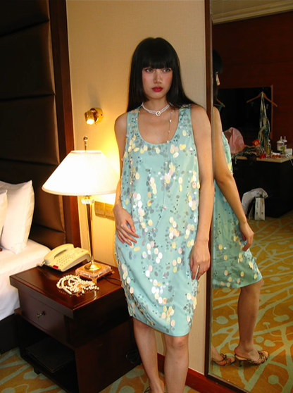 Light Sky Blue Crew Neck Sequin Vintage Luxury Prom Gown, Evening Party Dress gh8364