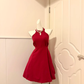 Women Burgundy Homecoming Dress, Sleeveless Halter Neck With Keyhole Cutout, Fitted Waist, High Waist Flared A‑Line Mini Dress For Cocktail Evening Party gh9256