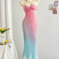 Pink Blue Gradient Strapless Waist-Cinched Sexy Slimming Evening Dress, Fairy Gown, Romantic Gown gh7445