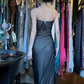 Strapless Black Tulle Evening Gown Silver Floral Beaded Embroidery Ruched Long Prom Dress gh9690