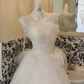 White Strapless Cinched Waist Voluminous Skirt Minimalist Elegant Romantic Dress, Wedding Gown gh7819