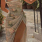 Girlhomeshops-Fashionable and elegant floral long slit chiffon garden party dress wedding guest dress gh5204
