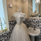 Ivory Gown With Silver Sequins, Vintage Luxury Waist-Cinched Full Flared Long Romantic Dress, Wedding Gown gh7716