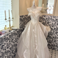 Ivory Strapless Cinched Waist Full Flared Skirt Long Elegant Romantic Dress, Wedding Gown gh7786