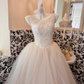 Ivory Sleeveless Beaded Exquisite Classic Cinched Waist Voluminous Skirt Long Romantic Dress, Wedding Gown gh7801