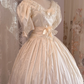 Cream White Vintage Victorian Long Gown, Puff Sleeve Lace Tiered Ballgown gh9289