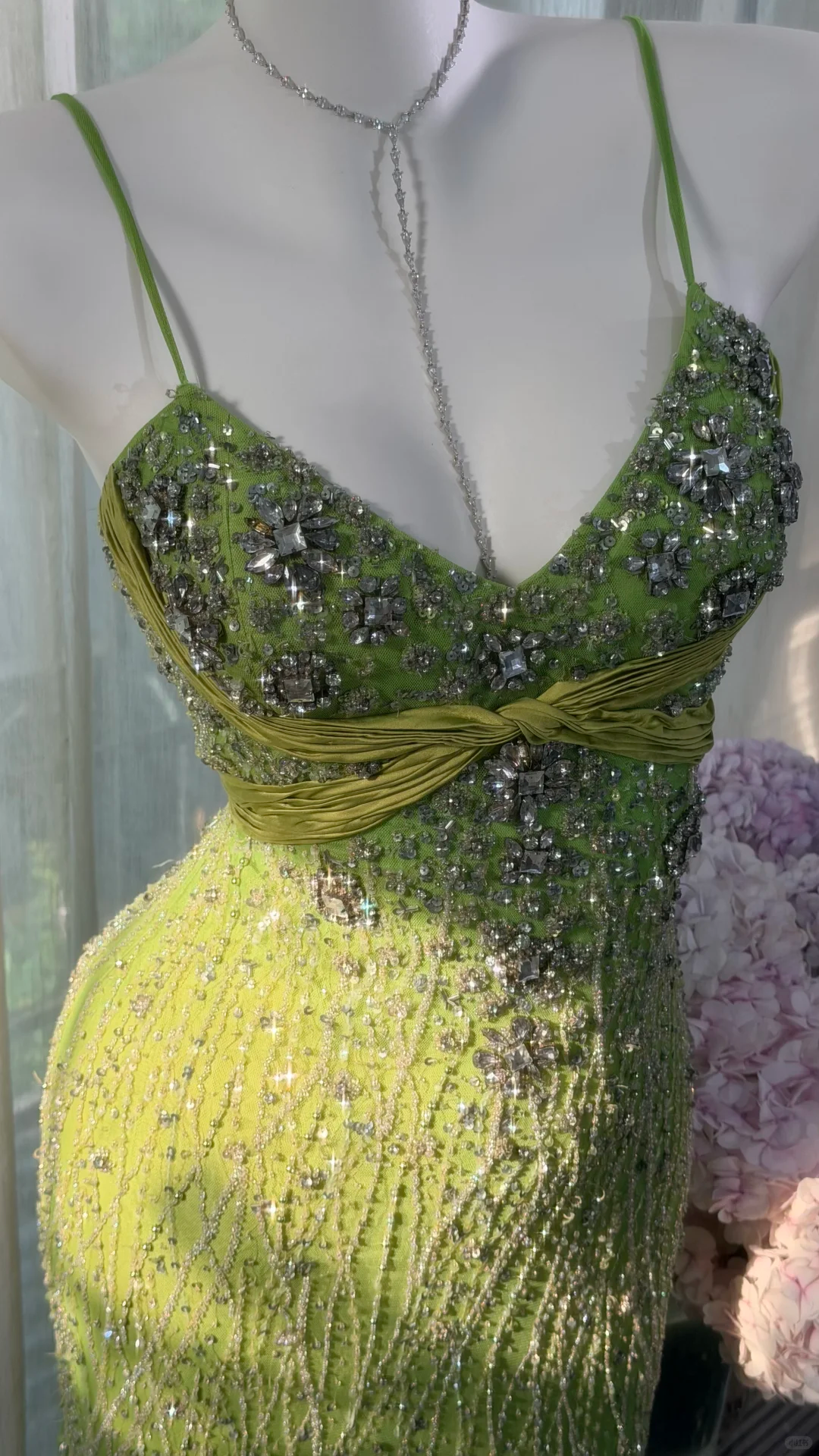 Avocado Green Heavy Beaded Rhinestone Mermaid Prom Dress, Sweetheart Spaghetti Strap Tulle Long Evening Gown, Gradient Green Formal Party Dress gh9491
