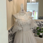Ivory Spaghetti Strap Off-the-Shoulder Waist-Cinched Full Flared Skirt Long Romantic Dress, Wedding Gown gh7643