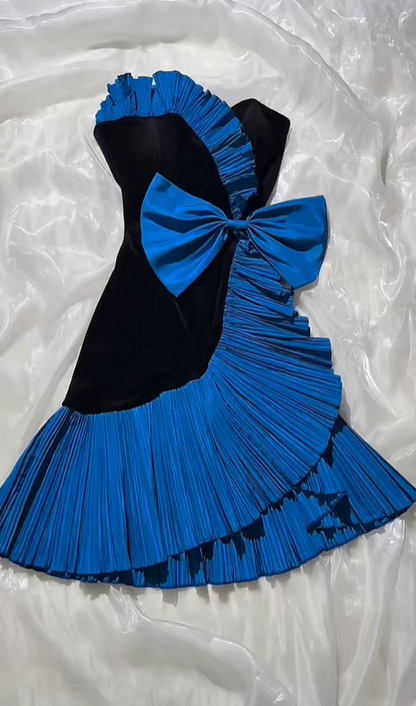 Vintage Luxury Strapless Prom & Evening Party Dress, Black Bodice with Blue Skirt gh8532