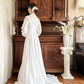 Off‑White Vintage Edwardian High Neck Lace Sheer Puff Long Sleeve High Waist Multi‑Layer Ruffle Lace Hem Long Train Prom Gown, Wedding Dress gh8623