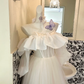 Ivory Spaghetti Straps Ruffled Neckline Waist-Cinched Full Flared Skirt Long Romantic Dress, Wedding Gown gh7757