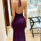 Purple Gradient Halter Neck Waist-Cinched Bodycon Sexy Evening Dress, Fairy Gown, Romantic Gown gh7458