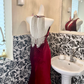 Burgundy Halter Waist-Cinched Slim Fit Mermaid Sexy Long Romantic Dress, Wedding Gown gh7619