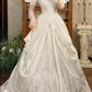 Off‑White Long Puff Sleeve Lace Fitted Waist Figure‑Flattering Full Flared Skirt Long Vintage Prom Gown, Wedding Dress gh8603
