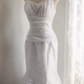 Vintage Sleeveless U‑Neck Mermaid Wedding Dress, Lace Inner V‑Neck Ruched Wrap Waist Tiered Tulle Layered Bridal Gown gh9113