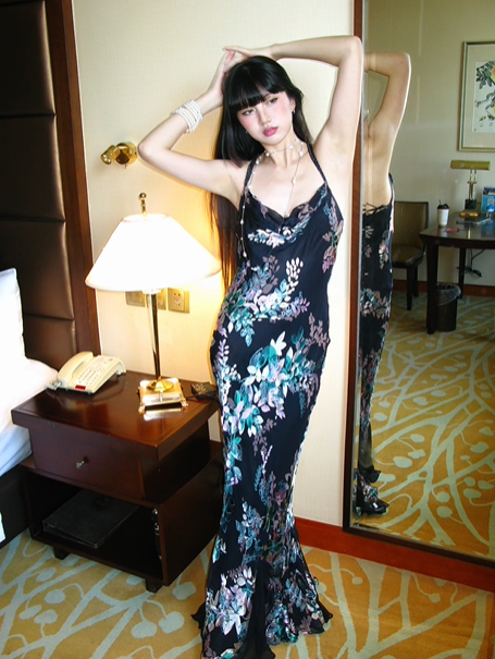 Navy Blue Spaghetti Strap Vintage Slim Fit Sexy Long Prom Gown, Evening Party Dress gh8358