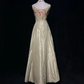 Spaghetti Straps Vintage Prom Dress Light Olive Taffeta Paisley Floral Embroidery Formal Gown gh9548