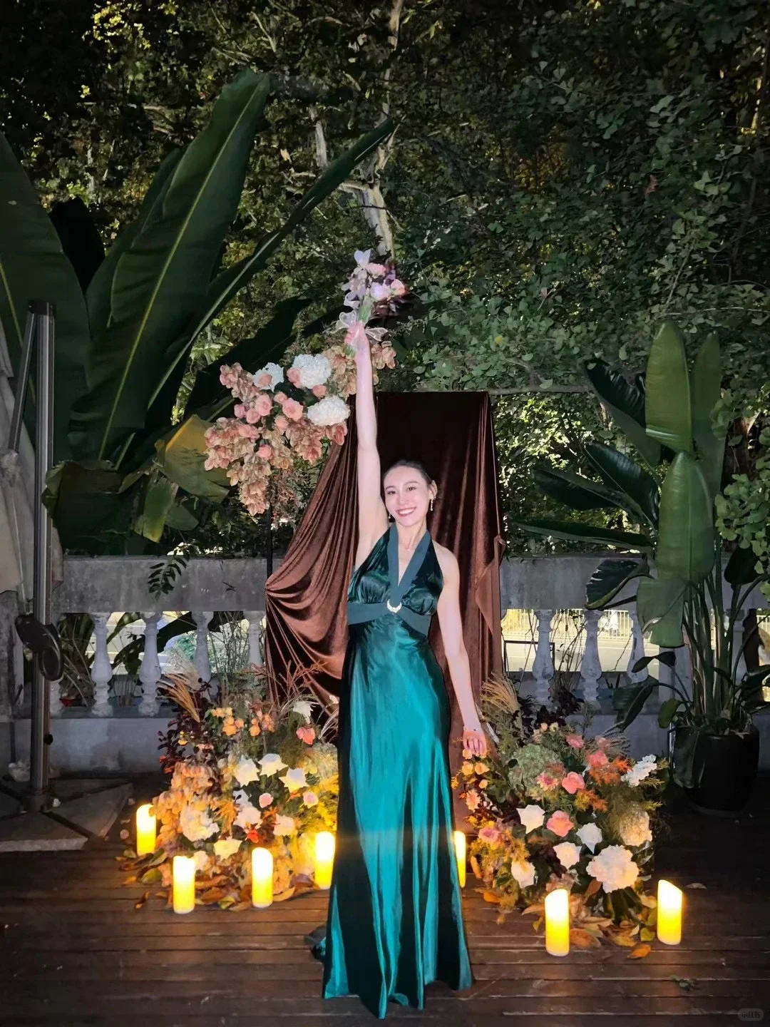 Dark Green Satin Halter Long Evening Gown Open Back Metal Ring Prom Dress gh9852