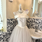 Ivory Off-the-Shoulder Minimalist Waist-Cinched Full Flared Skirt Long Romantic Dress, Wedding Gown gh7739