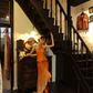 Orange Halter Cutout Sequin Prom Dress Color Gem Waist High Slit Tulle Train Evening Gown gh9860
