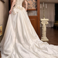 Cream Vintage Satin Ball Gown, Sweetheart Neck Puff Short Sleeves With 3D Floral Accents, Heavy Lace Beaded Appliqué Pointed Waist, Voluminous Full Skirt With Scalloped Lace Hem, Wedding Prom Dress gh8637